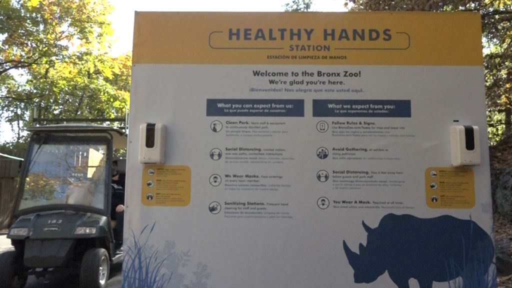 Hand sanitization station at the entrance of The Bronx Zoo 