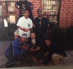 A group photo of Andre (Dadeo) and other Crip Members from the 90s.